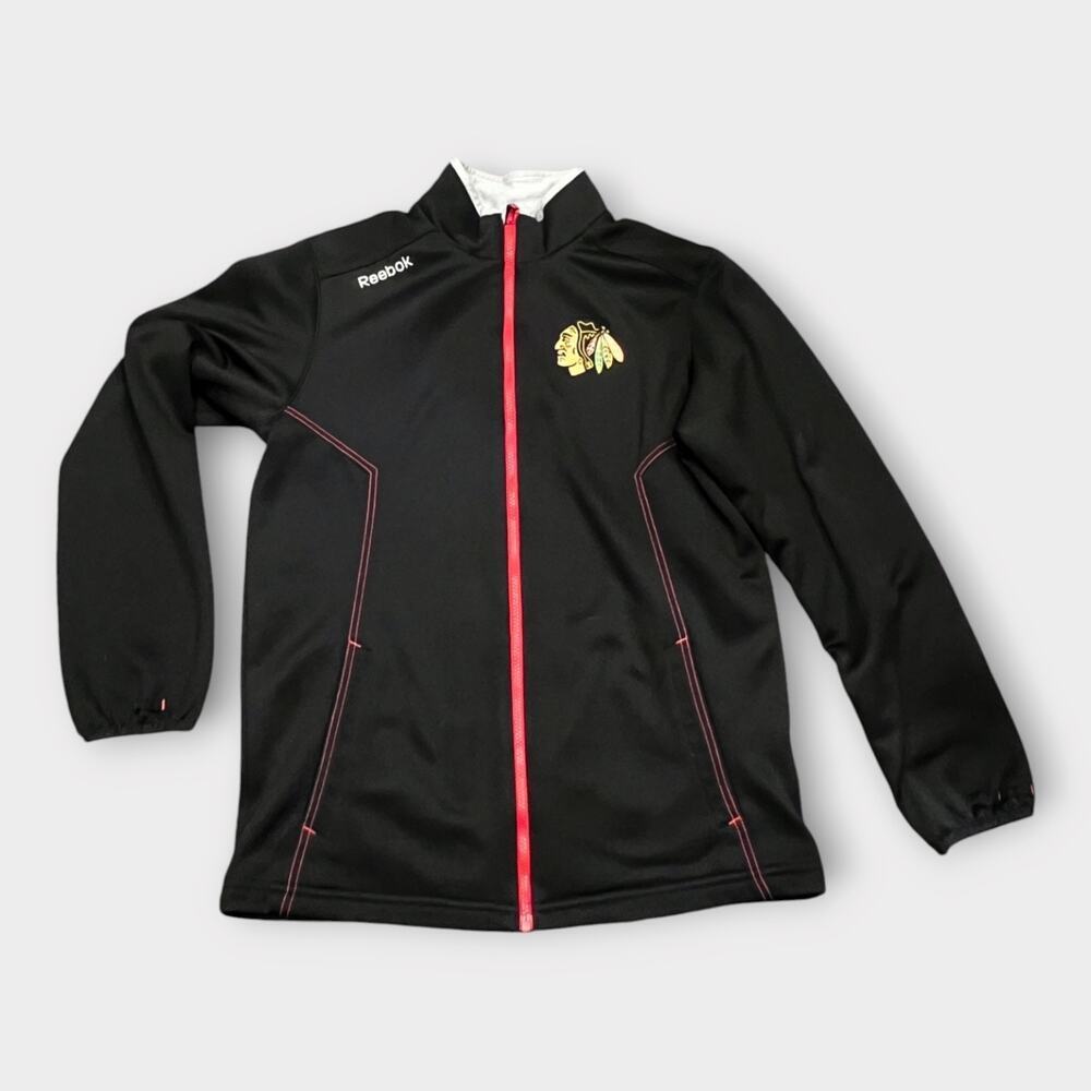 Reebok Men's Small Chicago Blackhawks Center Ice Full-Zip Track Jacket Black NHL